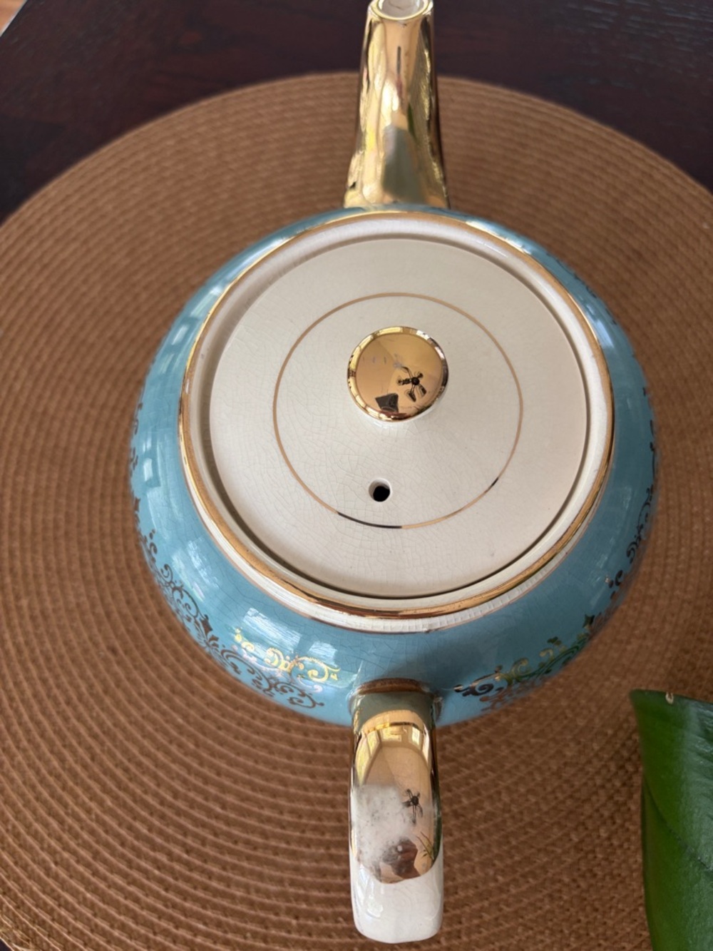 VINTAGE SADLER TEAPOT Turquoise with Gold Trim. England Teapot - Picture 3 of 8